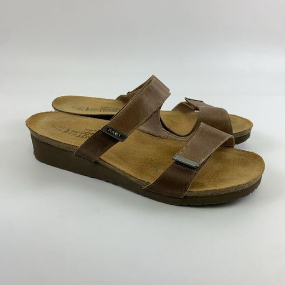 Naot Jacey Wide Sandal Slide Brown Leather Adjustable Wedge Slip On Womens 11 - Picture 2 of 15